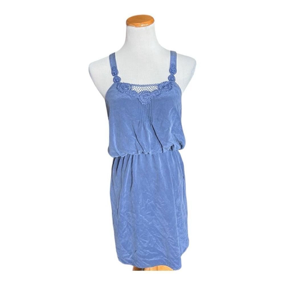 Womens Tibi New York Blue Eyelet Lace Detail Sleeveless Silk Dress - Sz 6